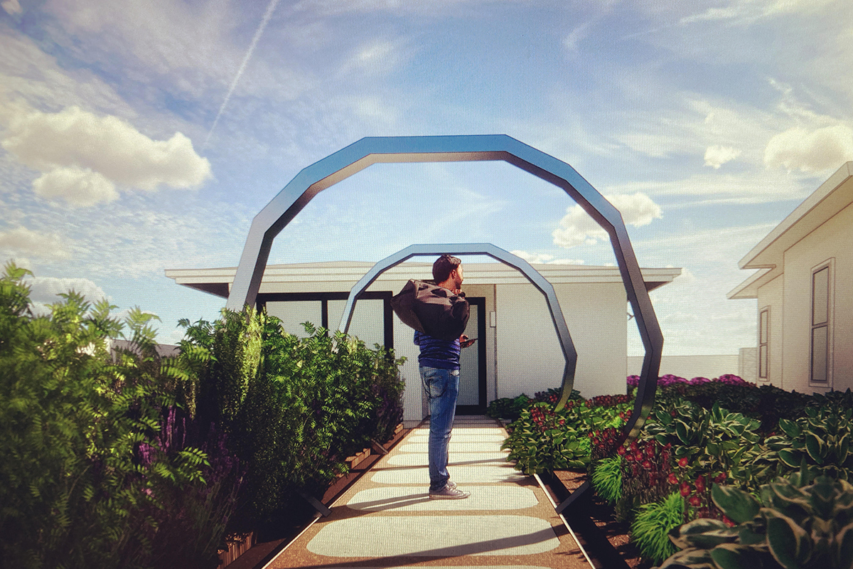 Entry sequence through the Japanese garden inspired sanctuary space